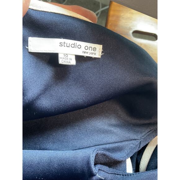 Studio One NY Navy Lined Special Occasion/business Dress W/Piping & Pockets - Picture 5 of 8